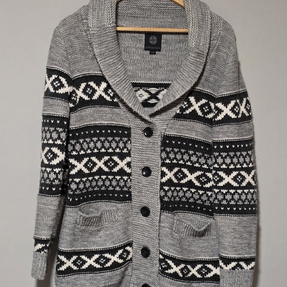 Sansara Women’s Cardigan Sweater Jacket Gray Black Knit Wool/Blend - Picture 2 of 4